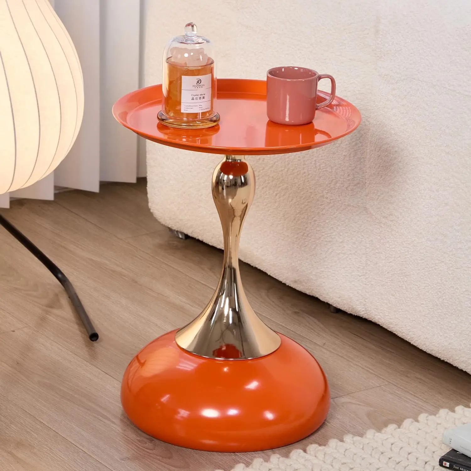 

Stylish Hourglass Side Table - Modern Design for Living Rooms, Cafes, Bedrooms & Outdoor Use - Accent Piece in Hermes Orange
