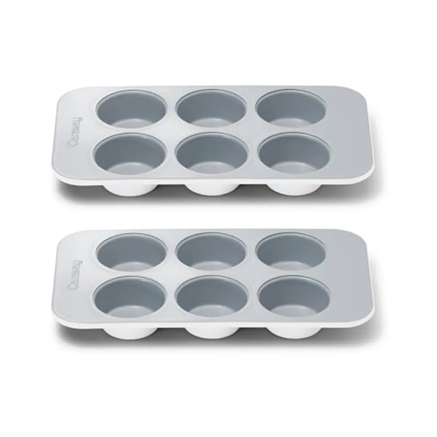 Non-Stick Ceramic-Coated 6-Cup Muffin Pan Duo for home baking, ceramic material, gray color, scratch-resistant and easy-clean s