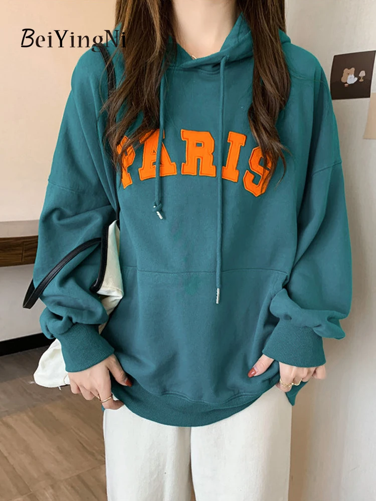 Beiyingni Autumn Winter Oversize Hoodie Women Korean Loose BF Harajuku Sweatshirts Female Young White Preppy Hooded Sudaderas