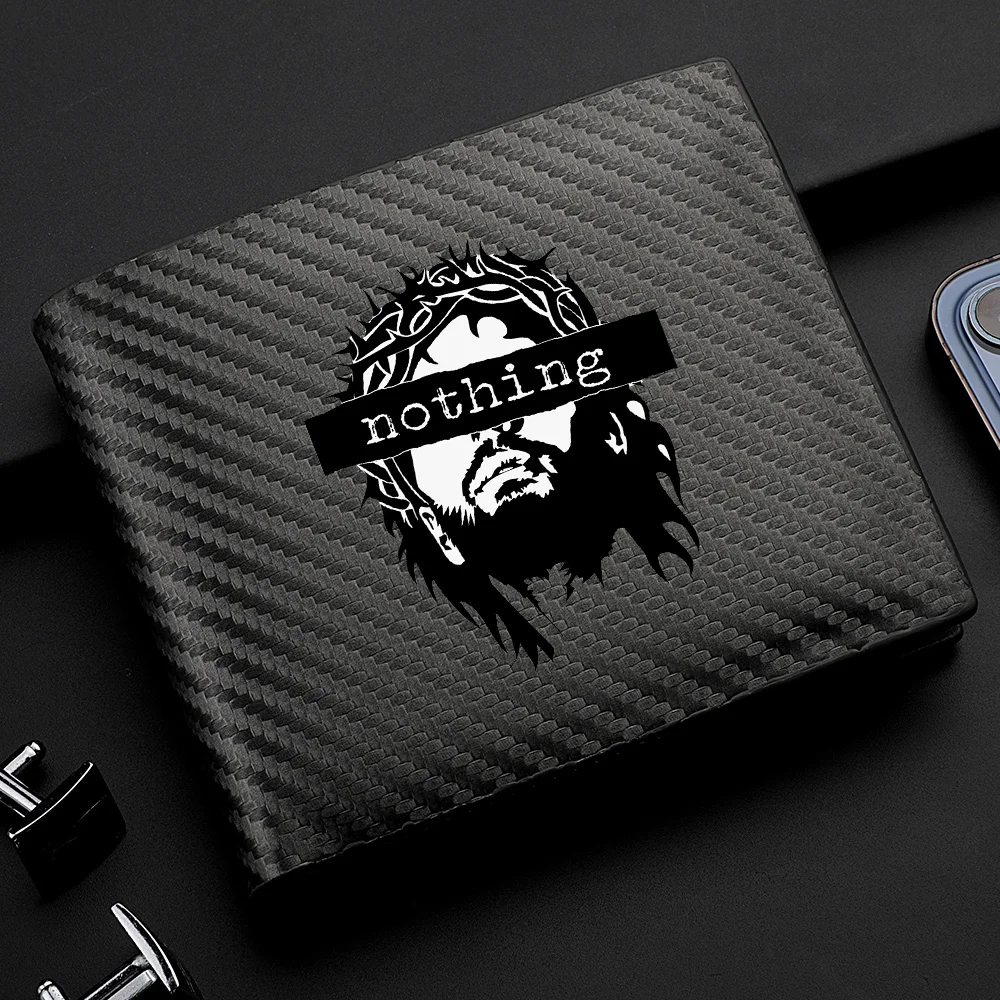 Fashionable men's short wallet with carbon fiber texture, personalized print pattern, multi-functional casual wallet