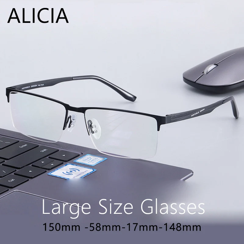 

ALICIA Men's Over Sized Glasses Fashion Business Ultra Light Alloy Eyewear Half Frame Optical Prescription Glasses Frames