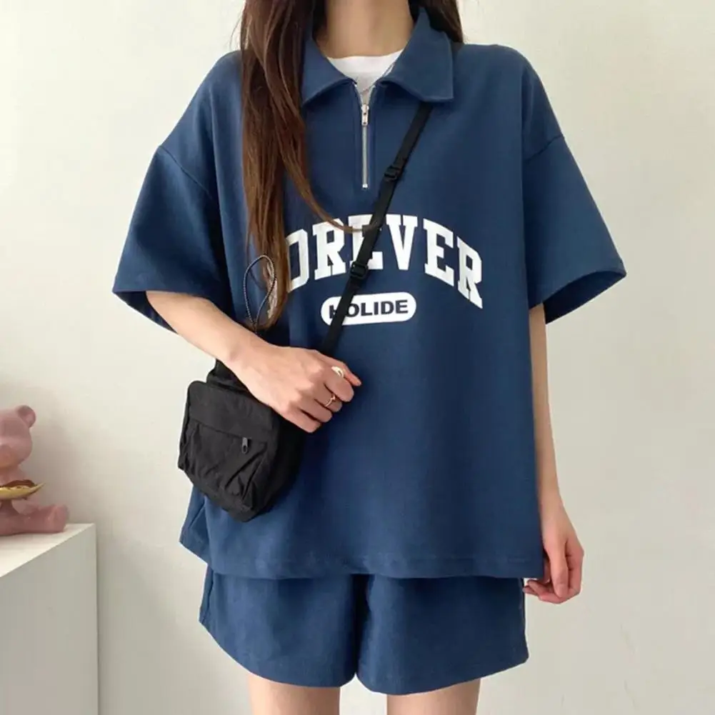 Women Two Piece Shorts Sets Korean Style Short Sleeves Loose Letter Print Summer Outfits 2024 Summer T Shirt Shorts Suits