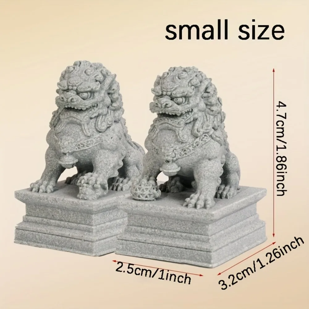 FU Foo Dogs Pair Guardian Lion Statues Chinese Feng Shui Decorative Figurines Home Living Room Bar Cafe Decor Desk Ornament