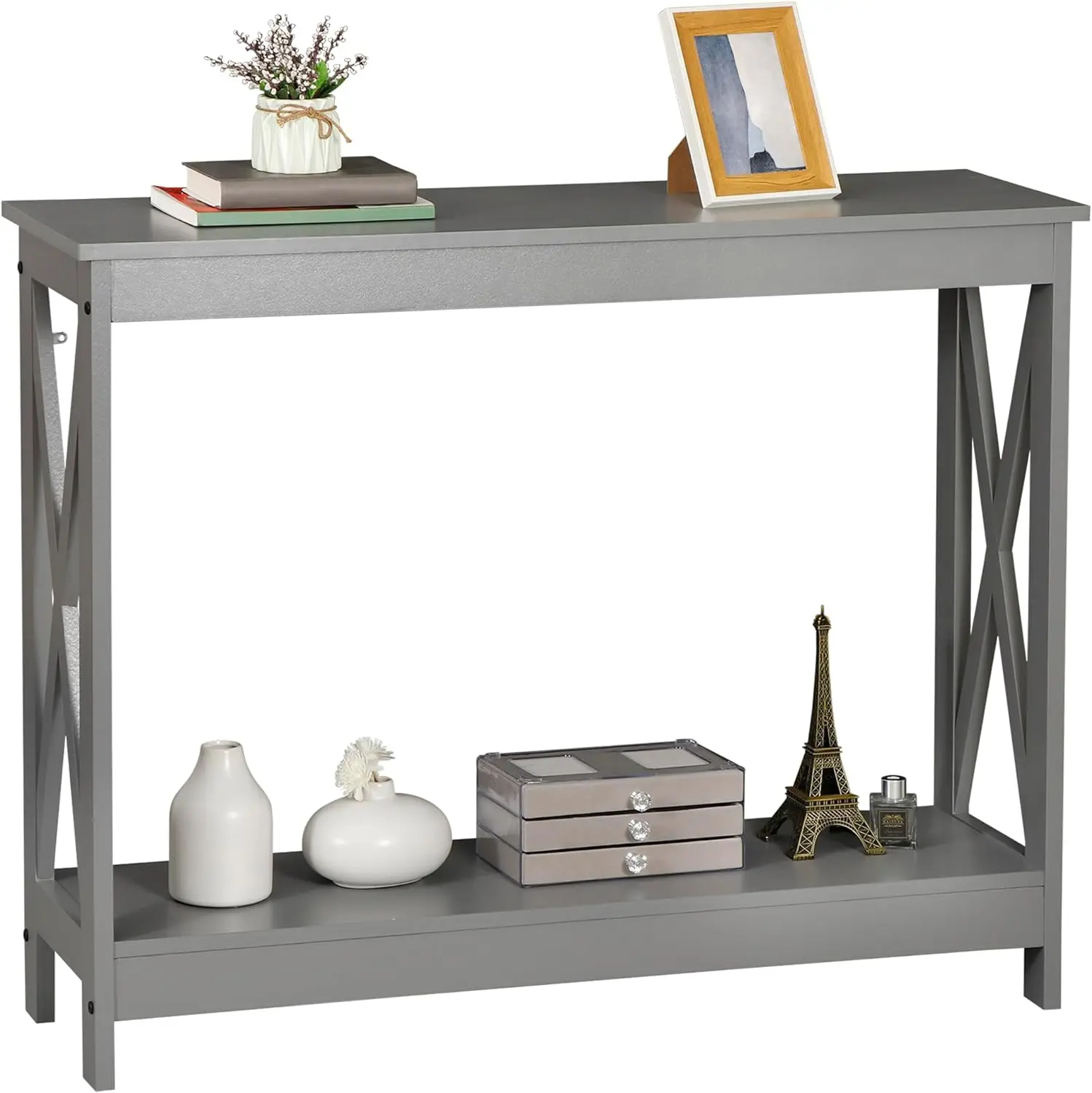 

2-Tier Narrow Console Sofa Side Table for Entryway/Hallway/Living Room, 39.3in L x 11.8in W x 31.6in H, Grey