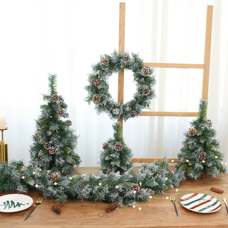 European Pine Needle Spray White Mini Christmas Tree Simulation Garland Desktop Ornament Decoration