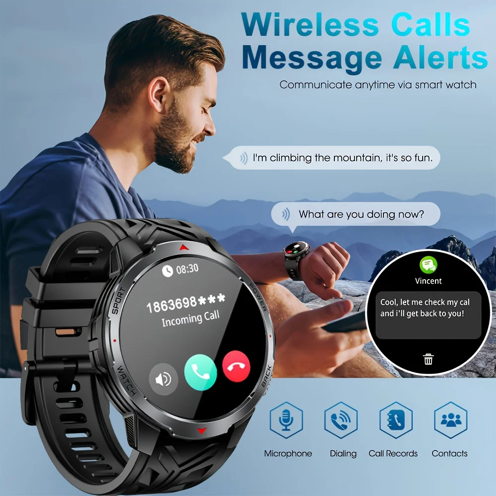 Smartwatch LED Flashlight Outdoor Compass BT Call 100+ Sports Fitness Tracker 1100 Mah Large Capacity Voice Assistant Smartwatch - view 5
