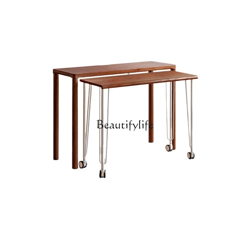 

02 All solid wood desk computer table mobile table study table folding workbench