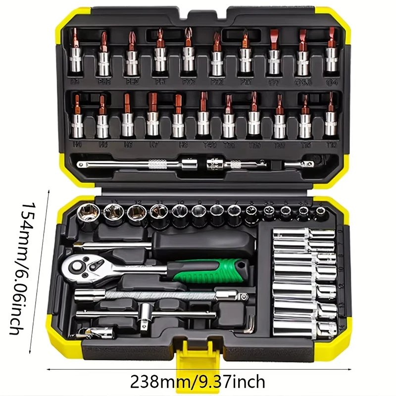 For 1/4 Inch Socket Ratchet Wrench Set,Socket Drill Bit Extension Rod Automotive Repair with Case Car Repair Househol 53 PCS Set