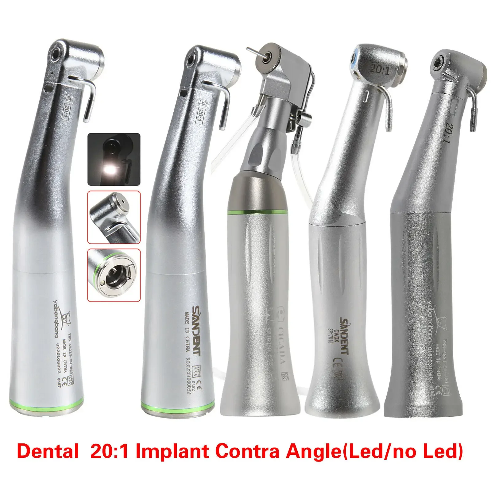 5 Types Nsk Style Dental Implant 20:1 Contra Angle Handpiece Fiber Optic LED/no LED Push Button/Latch Type New