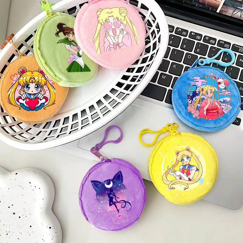 

Sailor Moons Kids Plushed Coin Purse Round Multi-color Mini Wallet cute Anime Candy Zipper Purse Girl Money Bags Children Gift