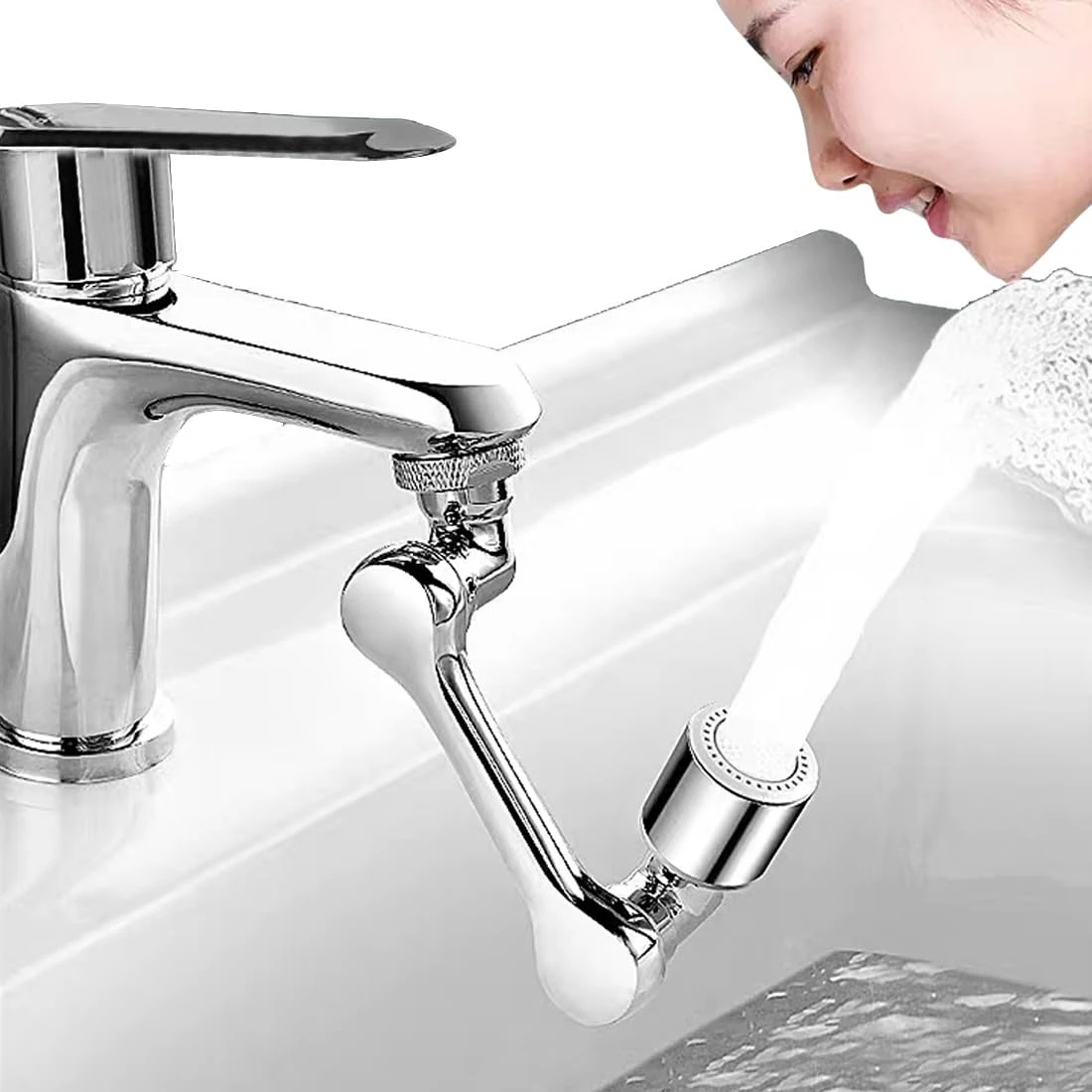 1080° Rotation Faucet Filter Aerator Robotic Arm Faucet Extender Kitchen and Bathroom Splash-Proof Water Outlet
