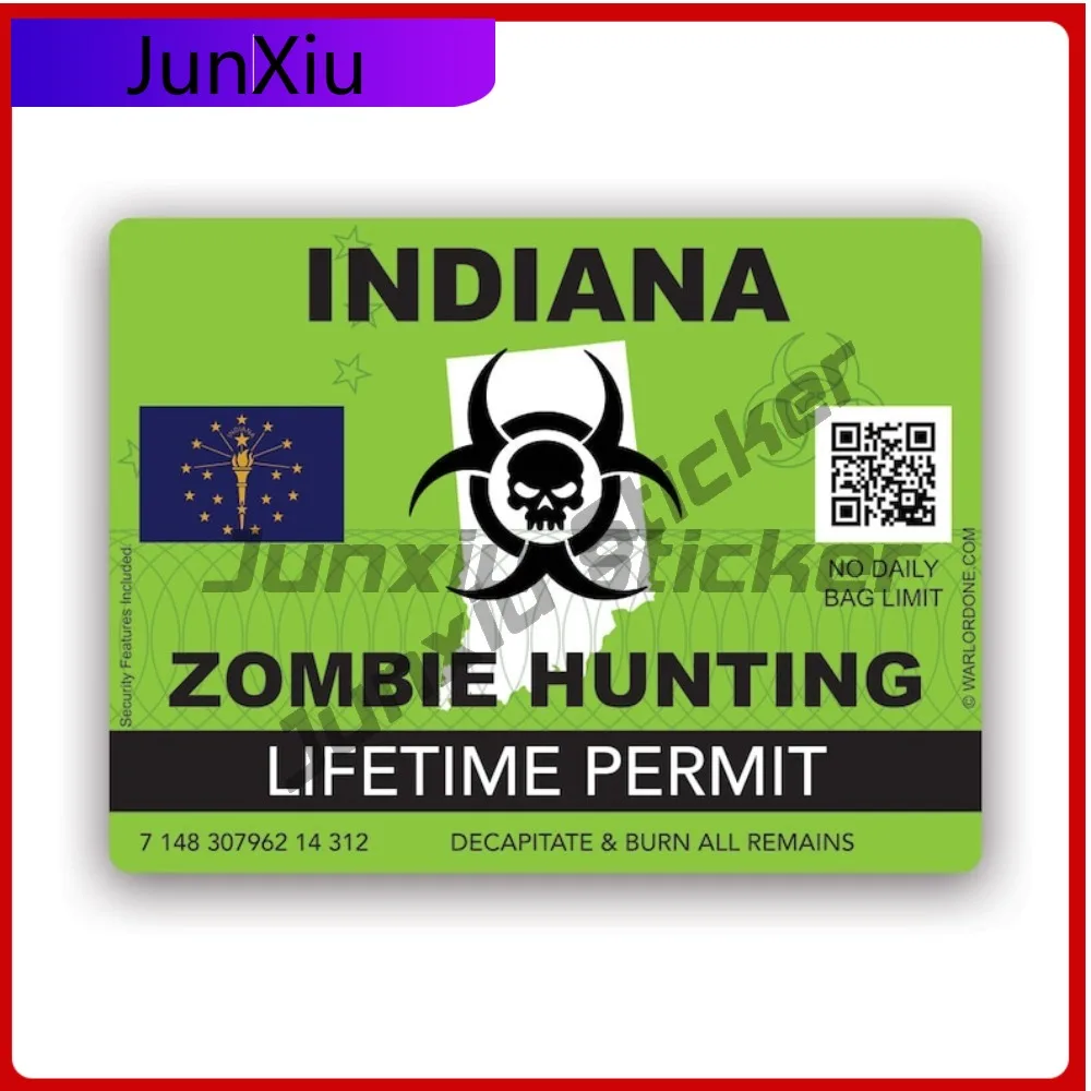 

Zombie Indiana State Hunting Permit Sticker Cool Car Waterproof Vinyl Decal For Air Conditioners Decor Protection Protection