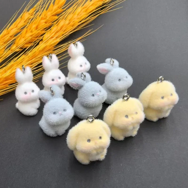 

30Pcs 3D Cute Flocked Rabbit DogCharms Cartoon Animal Plush Doll Pendant For Phone Keychain Necklace Earrings Diy Jewelry Make