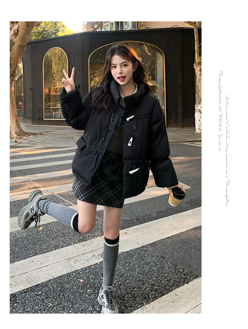 Korean Sweet Short Down Cotton Jacket for Women Stand Collar Toggle Button Puffer Parkas Woman Loose Candy Color Padded Jacket