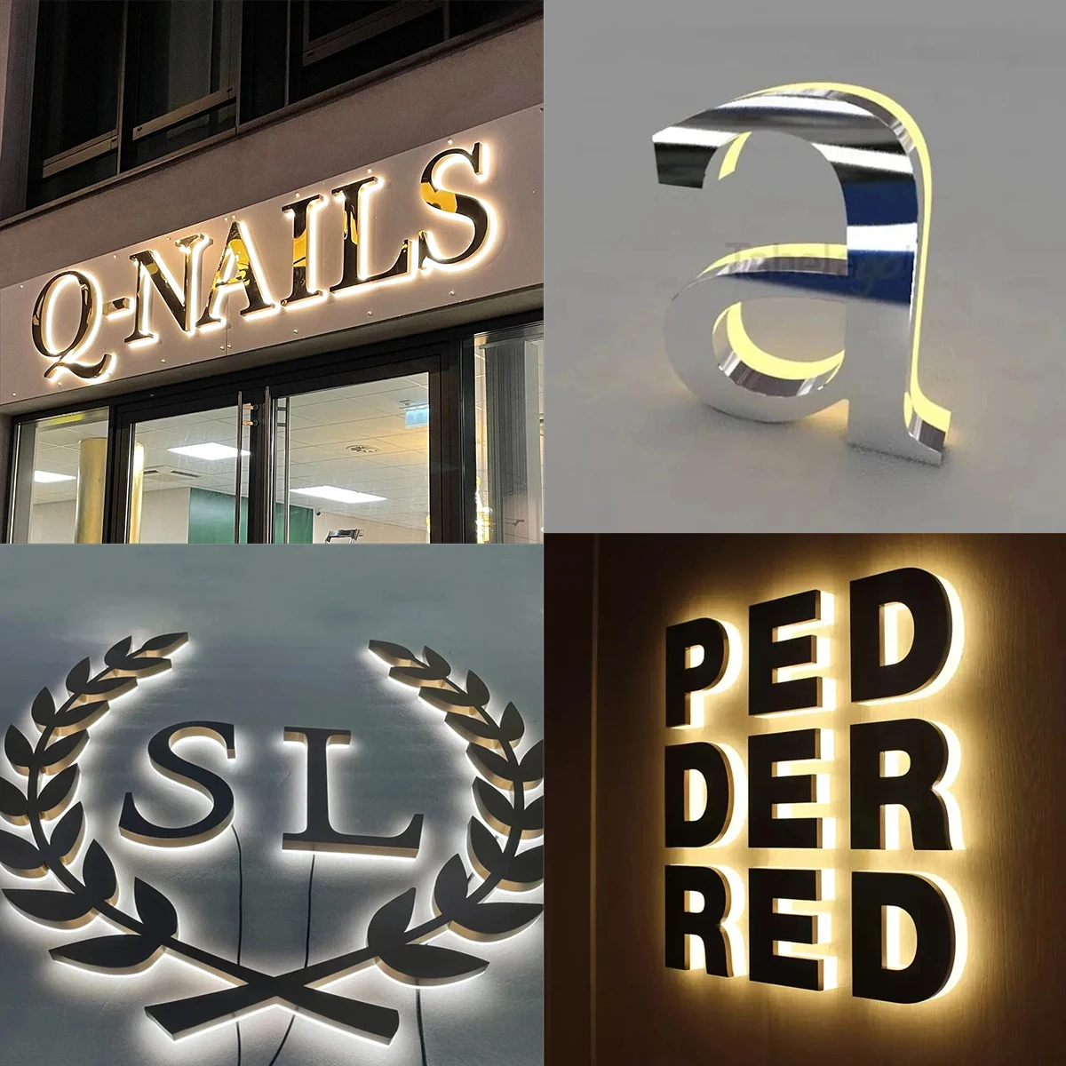 Modern Acrylic LED Stainless Steel House Number 3D Advertising Light Wrap Edge Back stainless steel Luminous Figures