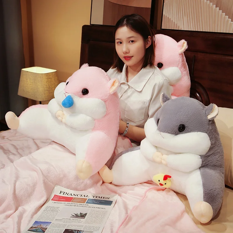 40/55cm Kawaii Gaint Hamster Animal 3-in-1 Plush Doll Pillow Grey Pink Fun Hamster Super Soft Doll Hand Warm Blanket Combination