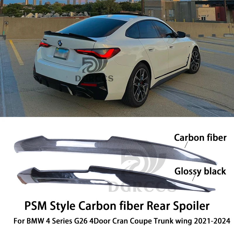 

For BMW 4 Series G26 4Door Cran Coupe PSM Style Carbon fiber Rear Spoiler Trunk wing 2021-2024 430 440 Carbon fiber Glossy black