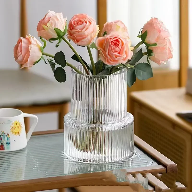 Modern Luxury Glass Vase Large Diameter Lightweight Eco Friendly Handmade Desktop Flower Vase Fashion Home Decor Ornament