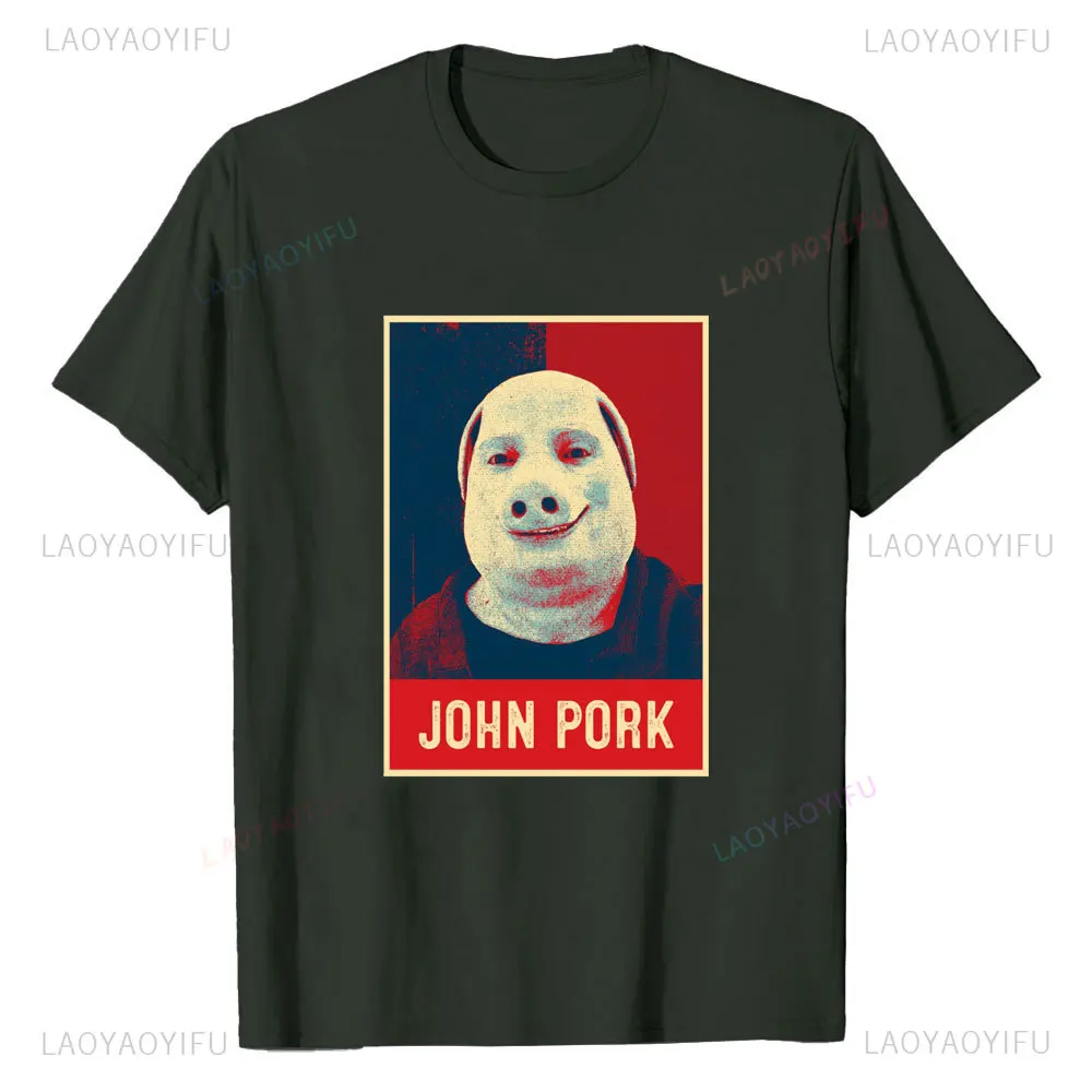 Funny John Pork Answering The Phone T-shirt with Humorous Pig Lover Pattern Cotton T-shirt Street Fashion Man Women's Top