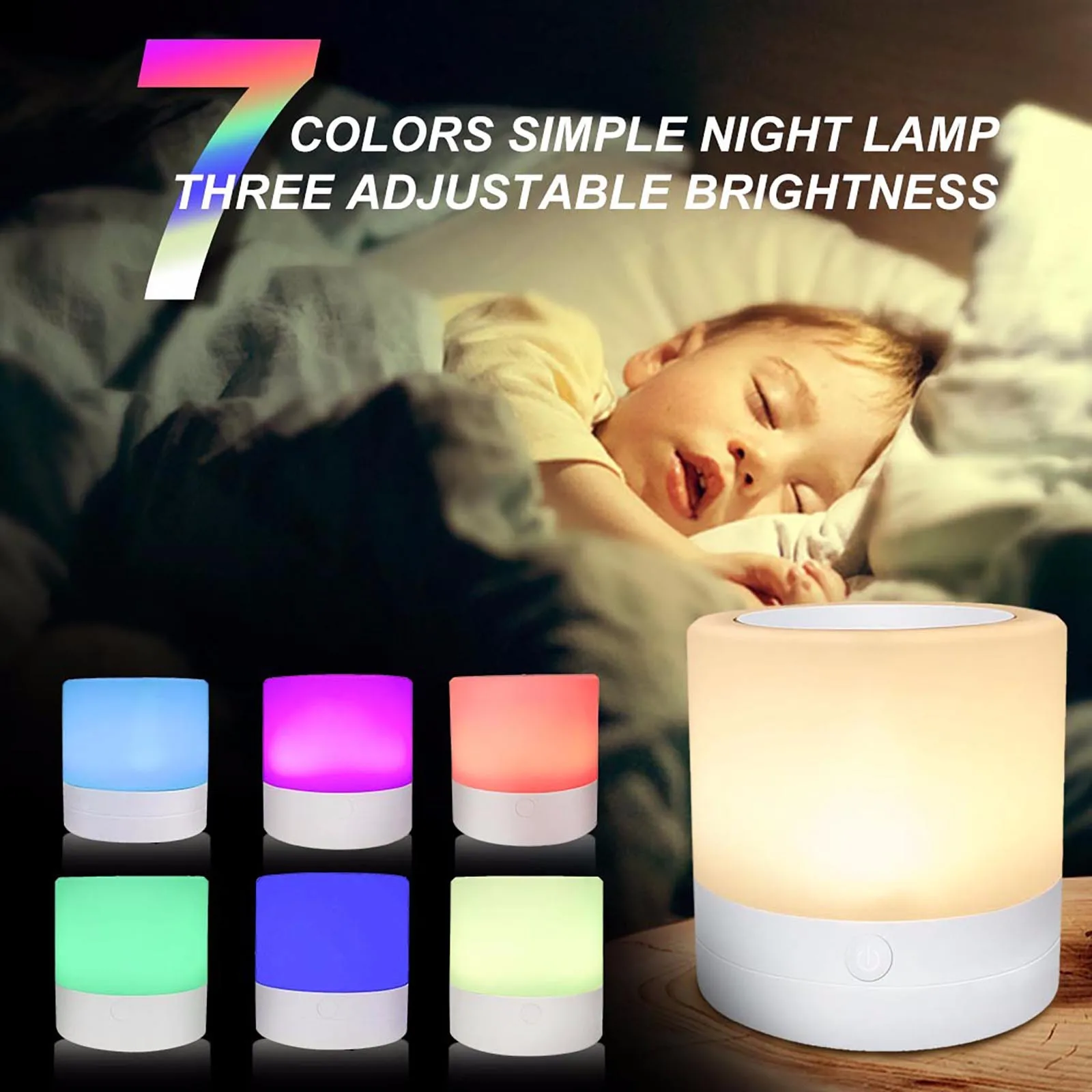 7 Colors Touch Lamp LED Night Light for Bedrooms Portable Table Bedside Lamps Rechargeable Warm White RGB Light for Kids Gift