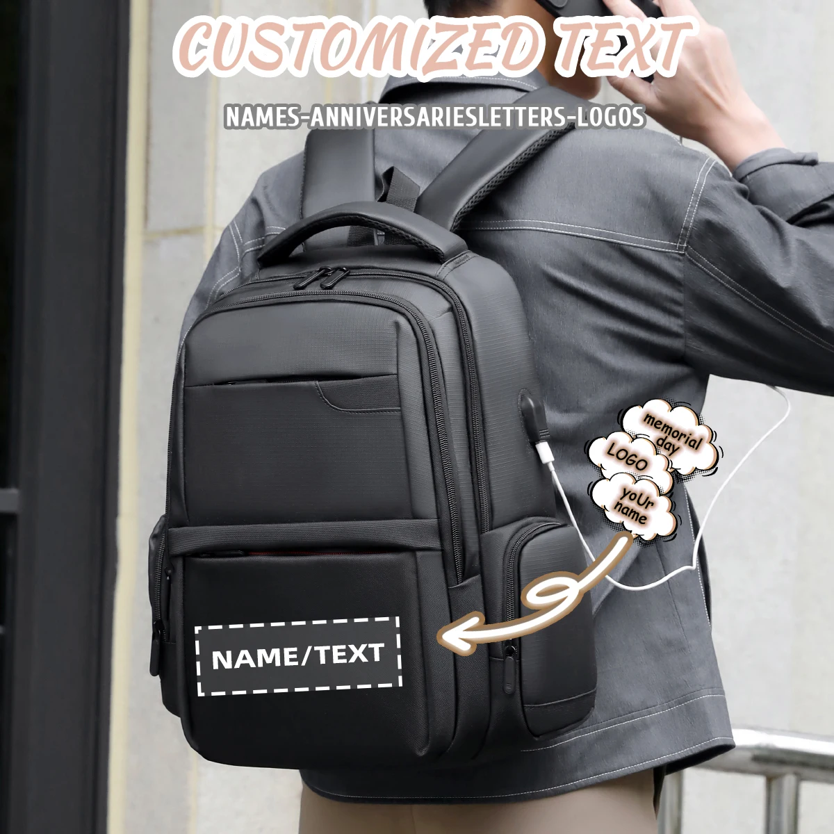 

Деловой рюкзак с индивидуальным логотипом, мужская школьная сумка, компьютерная сумка, рюкзак для деловых поездок, легкий эксклюзивный рюкзак «сделай сам»