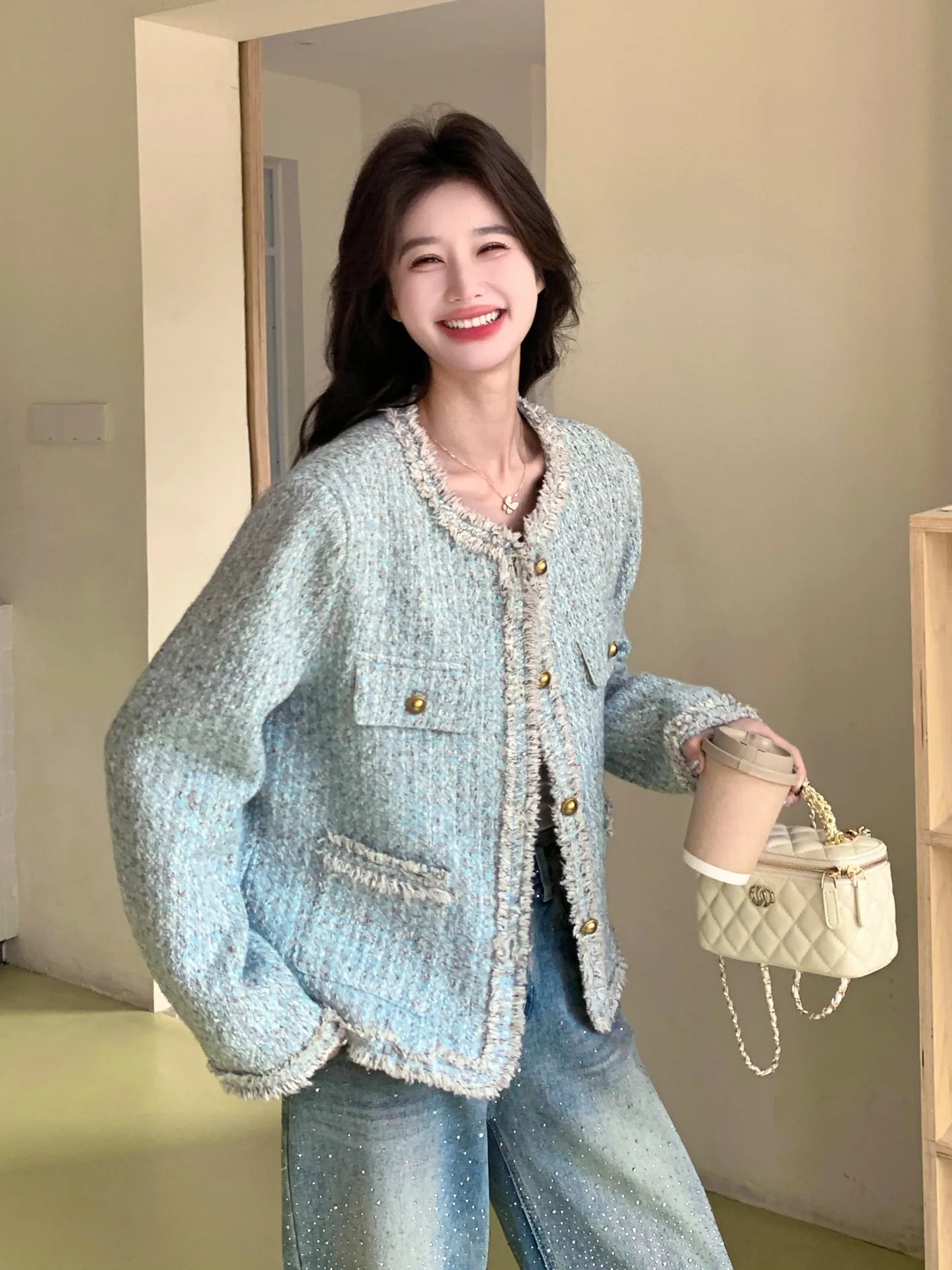 

Blue Tassel Short Jacket Women's Fashionable Elegant Blue Spring New Arrival Light Luxury Lady Stylish Top Casual Style