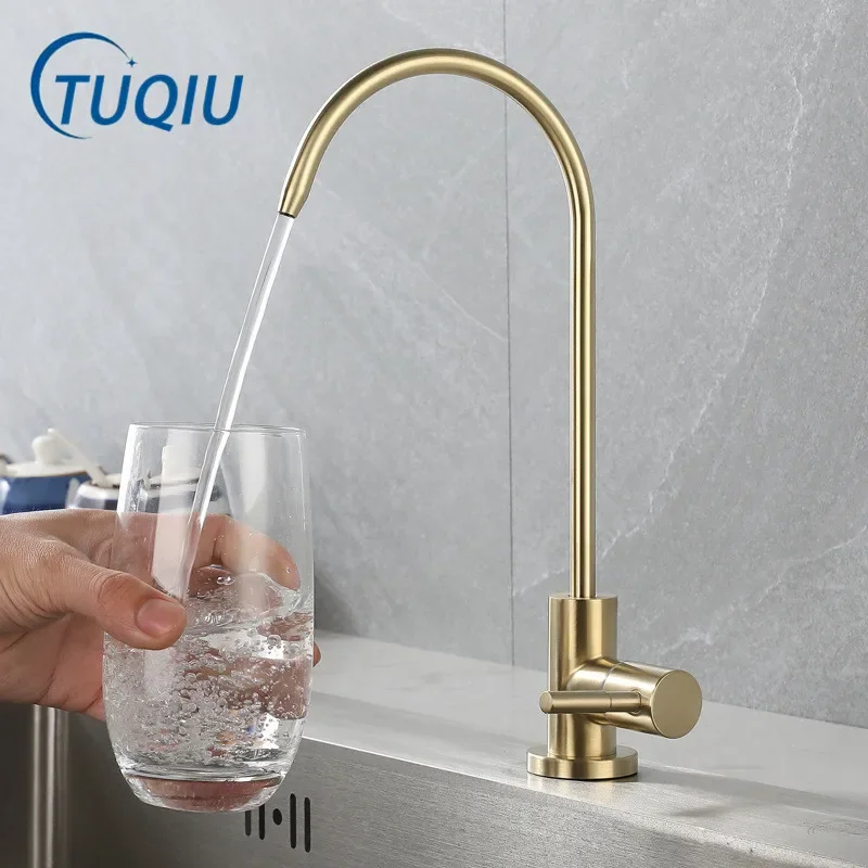 Direct Drinking Faucet Prified Kitchen Faucet Rotating Lead Free 304 Stainless Steel Sink Faucet Decked Brush Gold G 1/4'