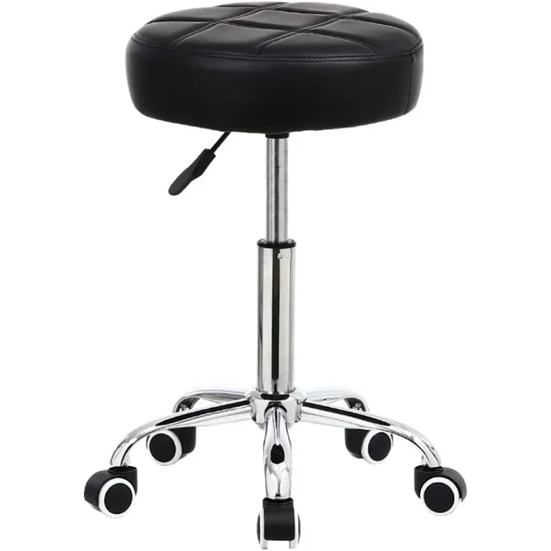 Round Rolling Stool Chair PU Leather Height Adjustable Stool Swivel Drafting Work SPA Medical Salon Stools