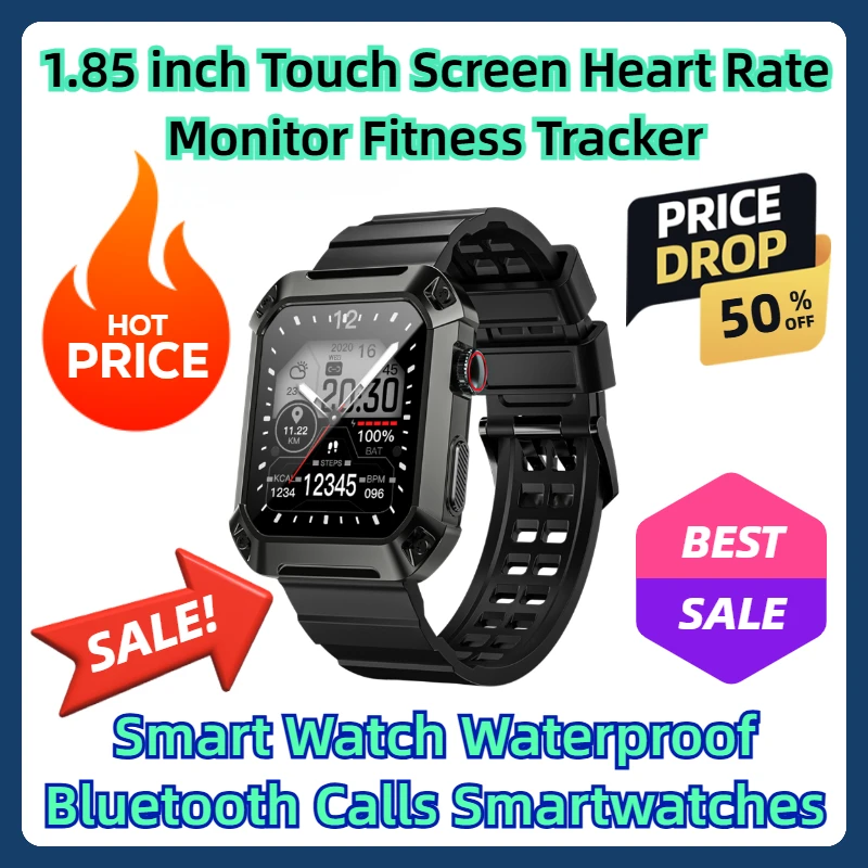 

1.85 Inch Touch Screen Heart Rate Monitor Fitness Tracker Smart Watch Waterproof Bluetooth Calls Smartwatches