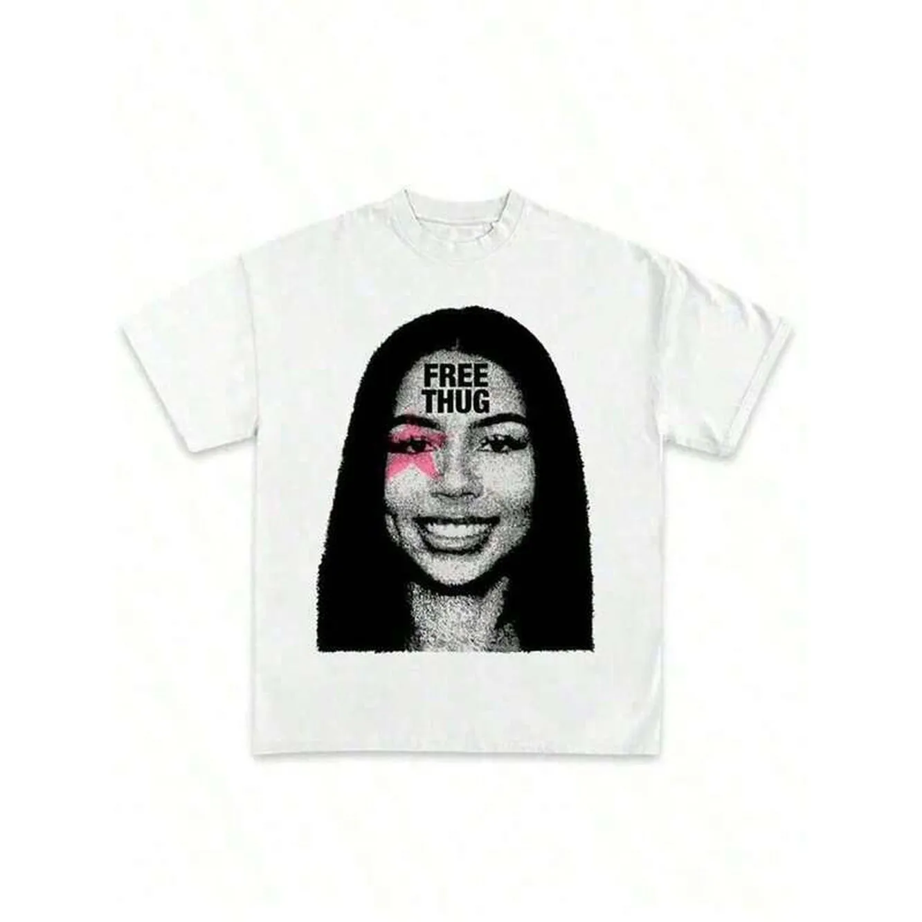 Unisex Retro Female Rapper Portrait Tee 100% Cotton Oversized Y2K Vintage Hip Hop Streetwear Crew Neck Short Sleeve Tshirt