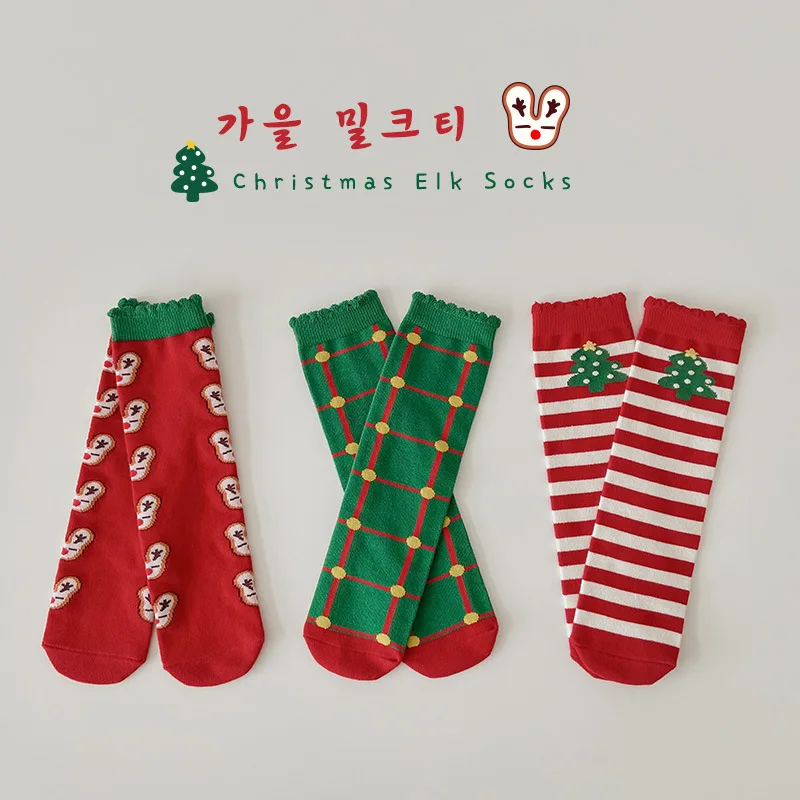 3 pairs/lot Girls Stockings Baby Kids Children Santa Claus Winter Leg Warmers Knee High Long Tights Ballet Christmas Gift