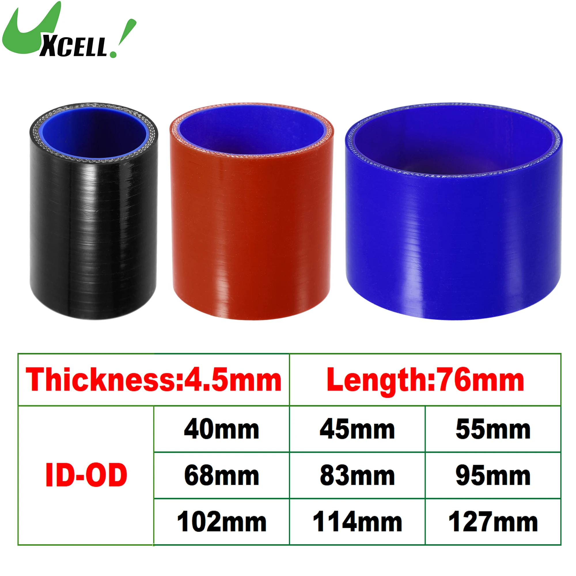 

UXCELL ID 40mm-127mm OD 49mm-135mm Straight Reducer Hose Silicone Hose Coupler Intercooler Tube Reinforced Intake Reducer