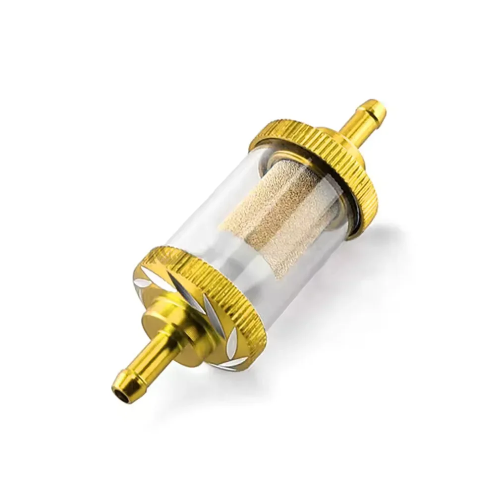 Motorcycle 6mm Fuel Filter With Transparent Glass And Copper Core Oil Filter Screen Aluminum Alloy CNC Processing