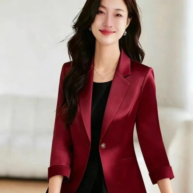 2026 Summer New Fashion Korean Version Suit Premium Temperament Jacket Casual Streamer Satin Thin Suit Summer Slim Fit Blazer