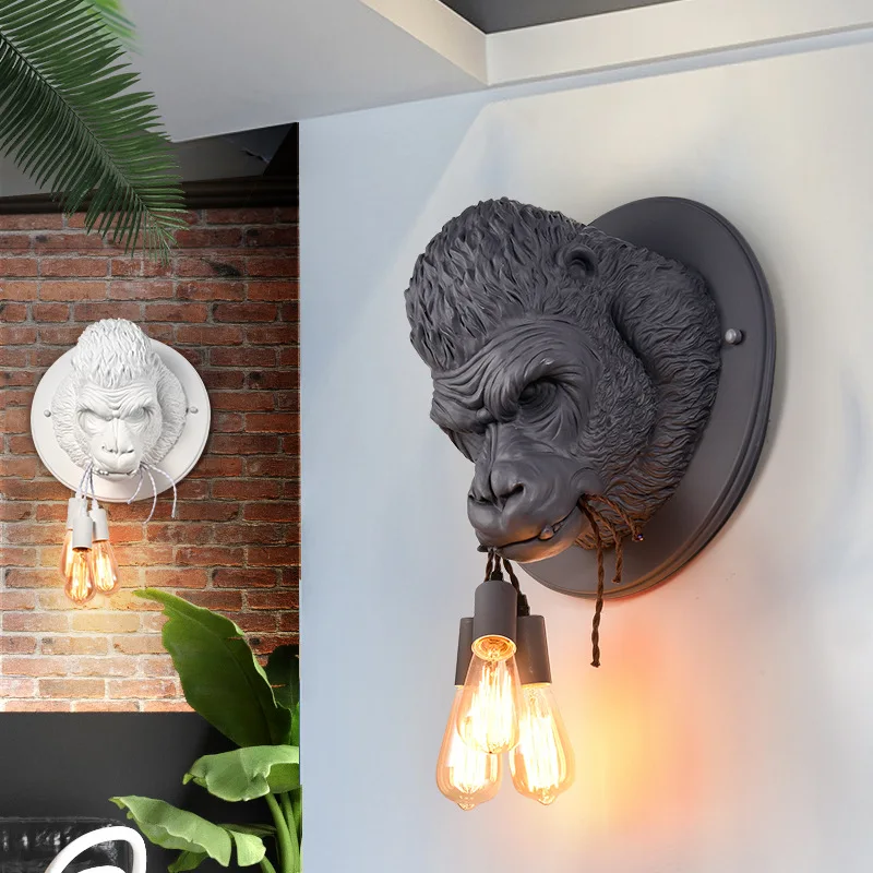 Nordic Wall Lamp Indoor Decor Lighting E27 Animal Bedroom Orangutan Bar Retro Vintage Modern Sconce Resin Creative Hallway Light