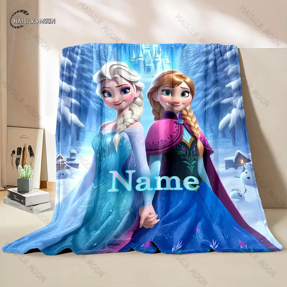 1pc nome personalizado disney congelado princesa elsa cobertor impresso, multi-uso para todas as estações para cochilo, acampamento, viagens, sofá máquina lavável