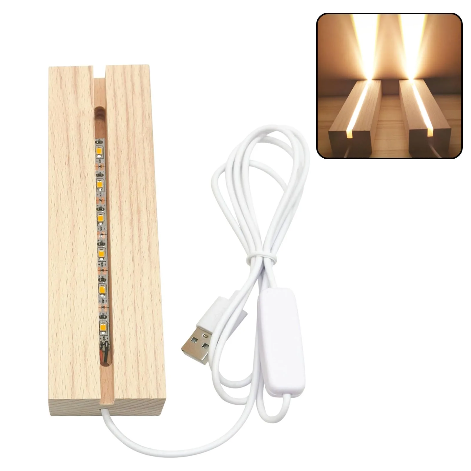 1/10PCS USB LED Wood Light Display for Resin Art Lights Acrylic Light Plate Base Rectangle Crystal Wooden Lighted Base Stand