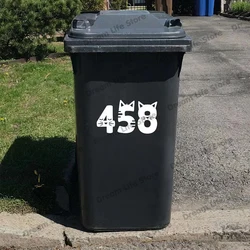 3Pcs Custom Number Cute Cat Stickers for Trash Bin Personalized Street House Wheelie Bin Vinyl Decal Rubbish Sticker