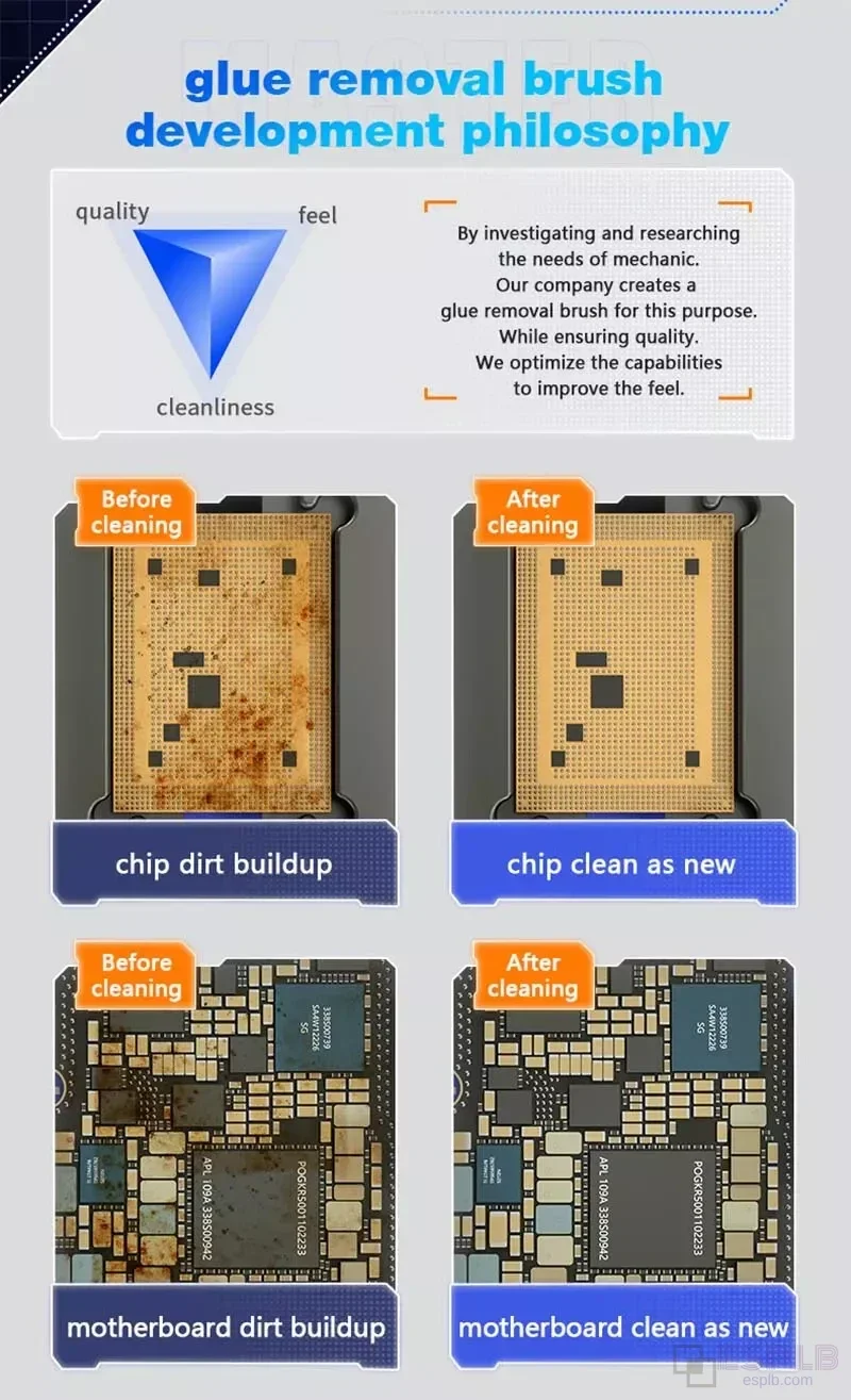 Mechaniker Stahl/Borsten/Doppelkopfbürste für Motherboard Chip PCB CPU Kleber Entfernung IC Pad Staub Reinigung Reparatur Werkzeug – Detail 7
