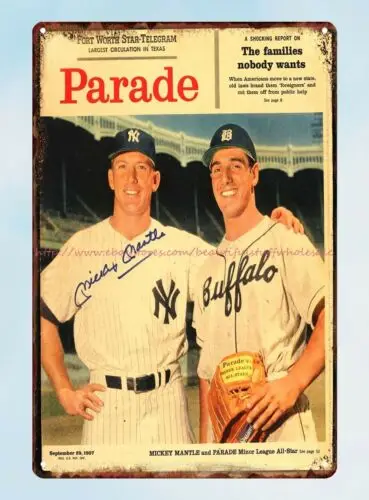 1957 Mickey Mantle Parade Newspaper tin sign