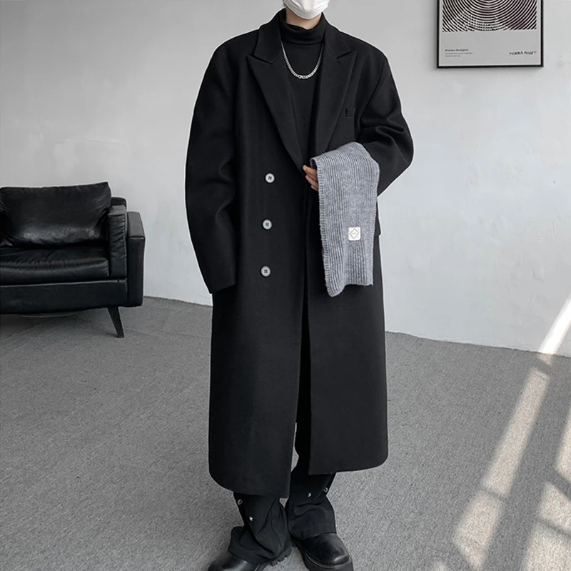 IEFB Men's Woolen Coat Mid Long Thickened Overcoats Solid Color 2024 Single Breasted Male Loose Trench Fashion Spring 21Z6024