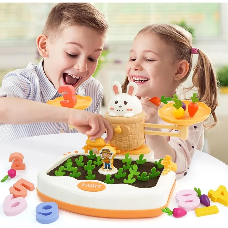 

Bunny Balance Scale Number Counting Carrot Harvest Game for Kids Montessori Preschool Learning STEM Educational Math Toys Gift