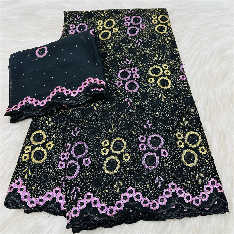 

2026 Latest 5+2 Yards lace fabric Embroidery Lace African 100% Cotton Lace Fabric Swiss Voile Lace For Women Wedding Dresses