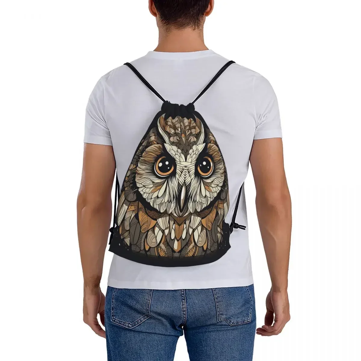 Eastern Screech Owl Backpacks Fashion Portable Drawstring Bags Drawstring Bundle Pocket Sports Bag BookBag Man Woman Students