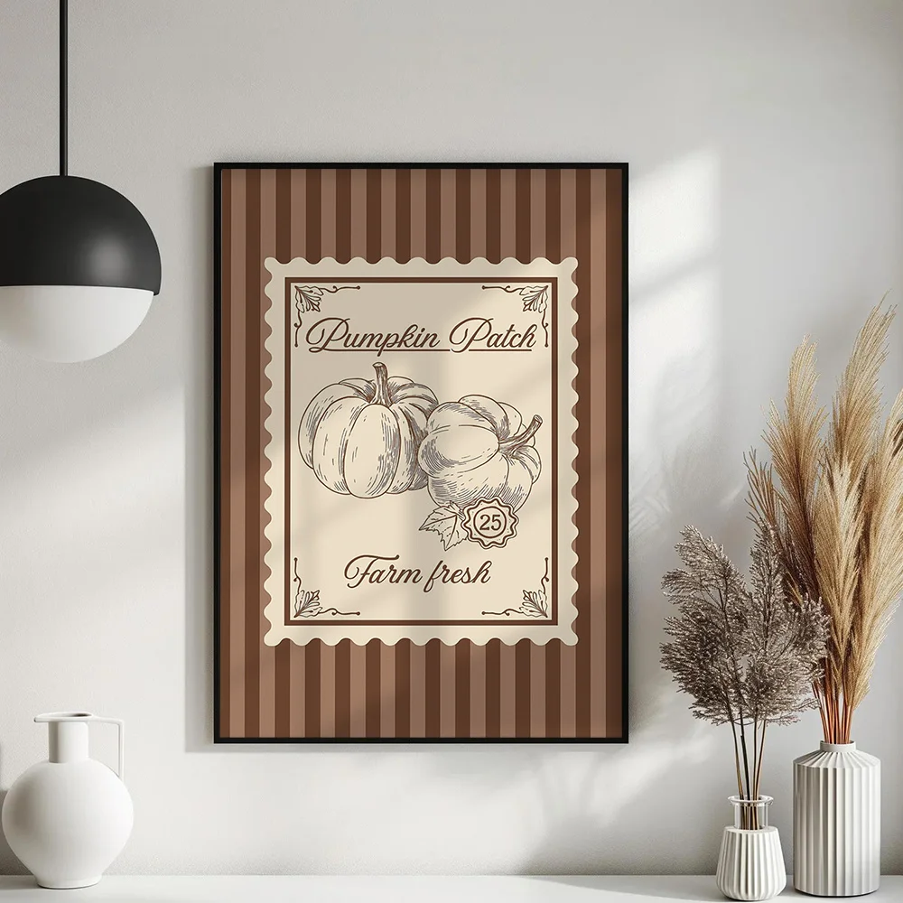 Vintage Halloween Pumpkin Patch Poster Modern Autumn Harvest Stripe Canvas Wall Art Prints Fresh Farm Wall Decor for Living Room