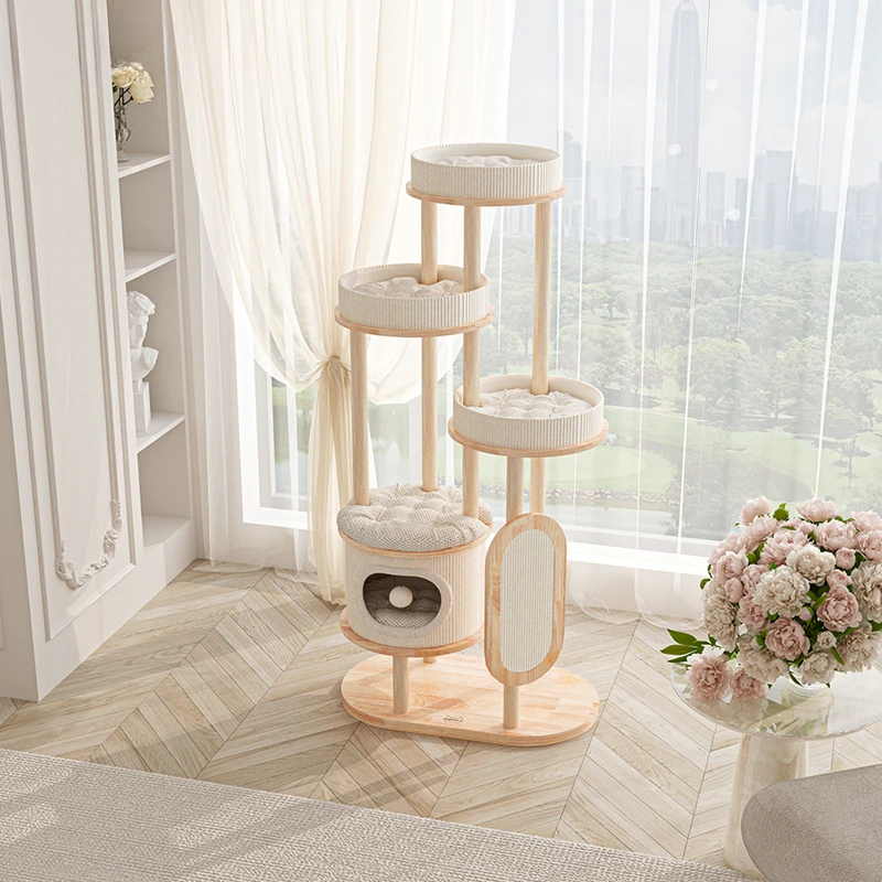 

Solid Wood Column Cat Climbing Frame with Cat Scratching Board Multi-layer Cat Tree House Multi-cat Nest Climbing Frame