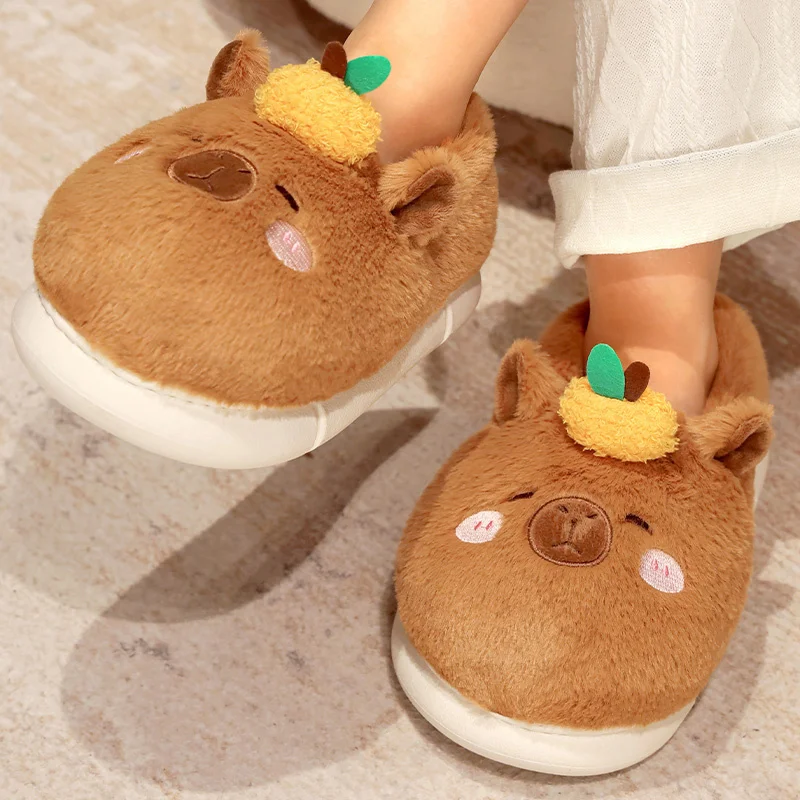 Highland Cow Capybara Plush Slippers Christmas Home Cotton Shoes Cute Animals Anti-slip Indoor Winter Warm House Slipper Gifts