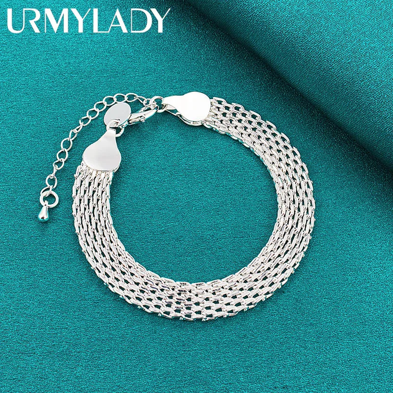 

URMYLADY Fine 925 Sterling Silver 10mm Weave Chain Tassels Bracelet For Women Men Wedding Engagement Party Fashion Charm Jewelry
