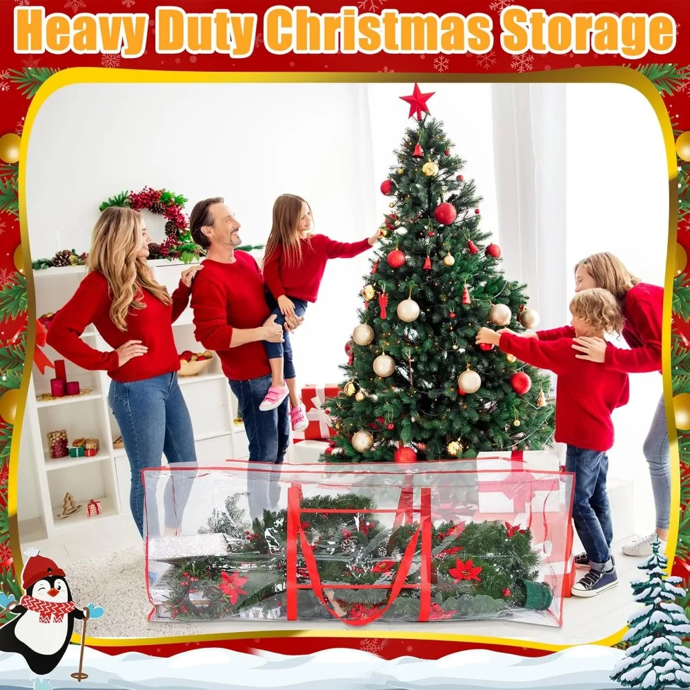 4 قطع من أكياس تخزين شجرة الكريسماس المقاومة للماء بطول 9 أقدام لتزيين عطلة عيد الميلاد #3