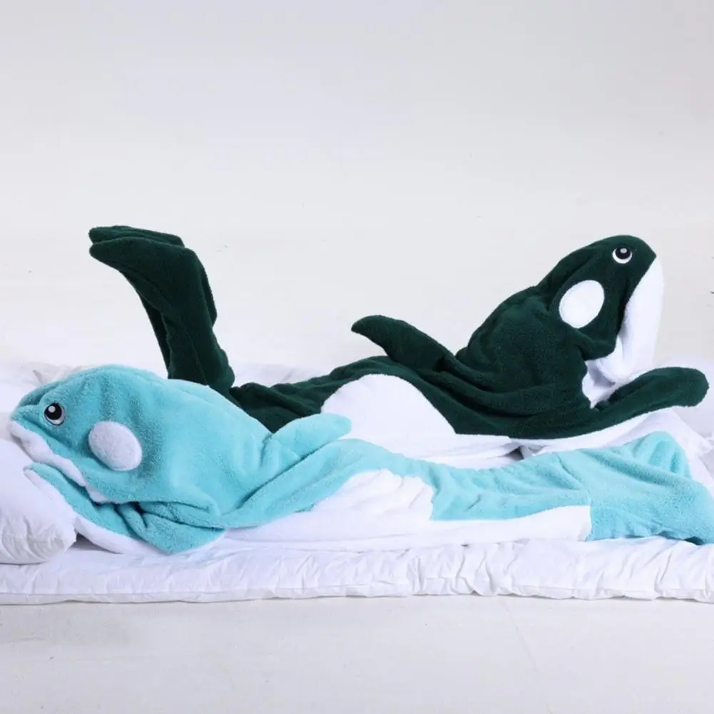 Sleeping Bag Cartoon Whale Shape Lounge Blanket Soft Flannel Family Outings Sleepover Wearable Blanket Cosplay Onesie Hoodie